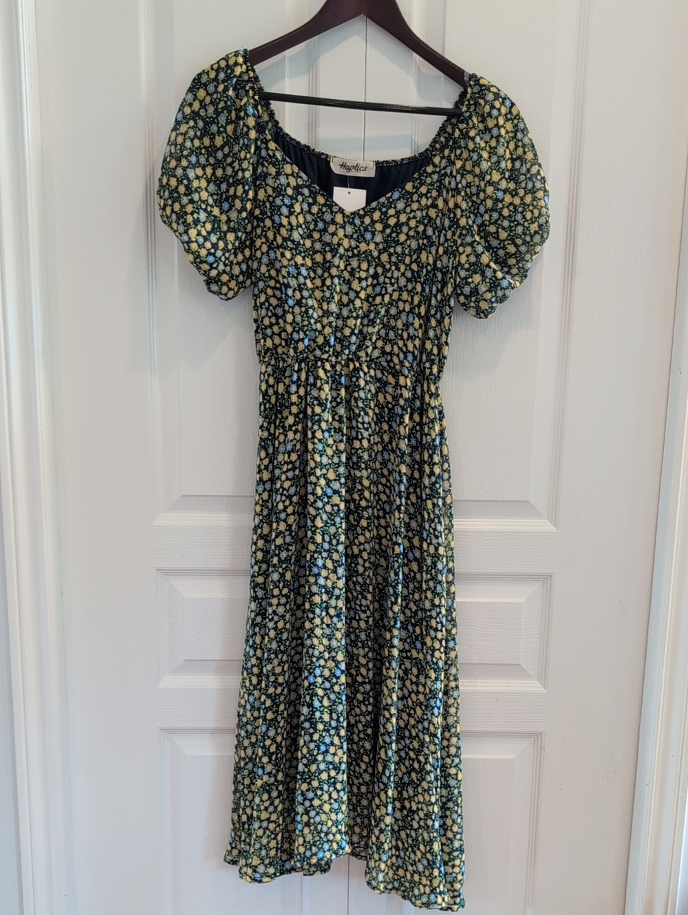 Navy Floral Chiffon Midi Dress